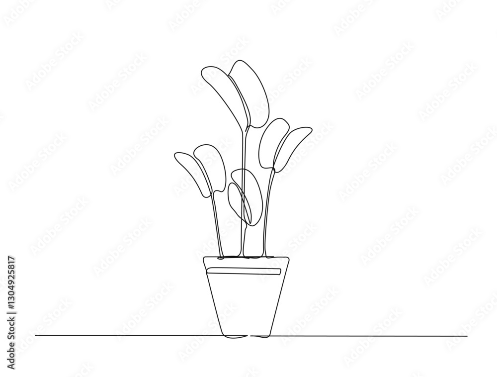 Continuous one line drawing of house plant in a pot. Potted indoor plant in single line draw illustration. Editable stroke. Continuous one line drawing of house plant in a pot. Potted indoor plant in single line draw illustration. Editable stroke.