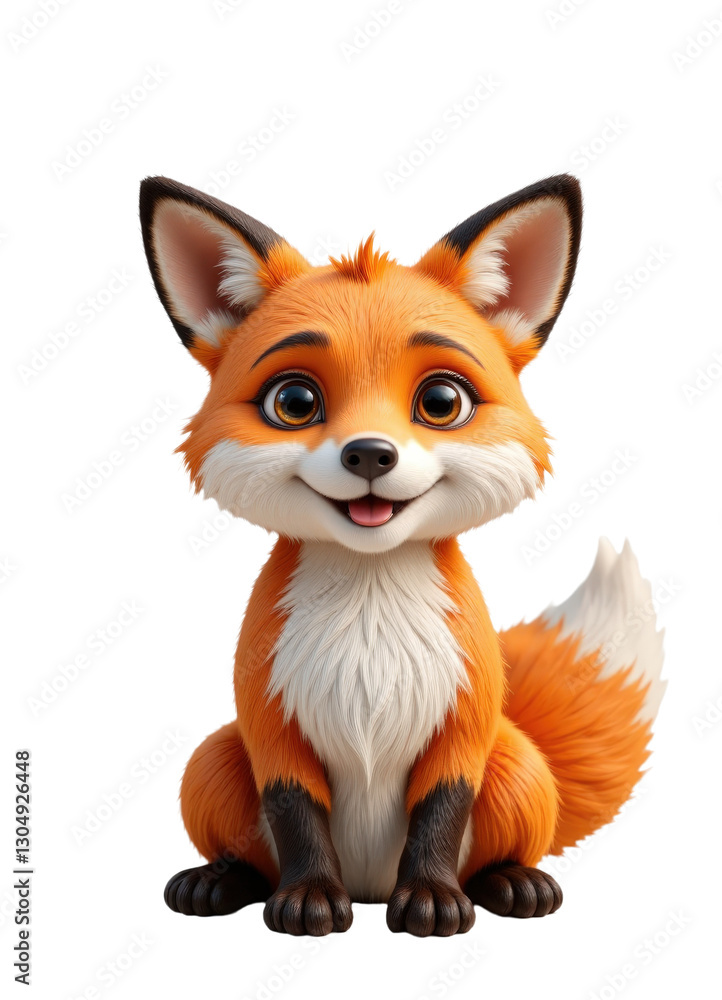 Obraz premium Cartoon Fox Sitting with Transparent Background