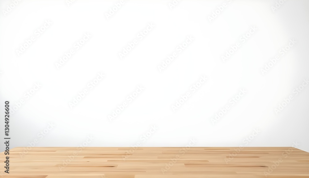 Naklejka premium Wooden table counter against a clean white wall with a smooth surface