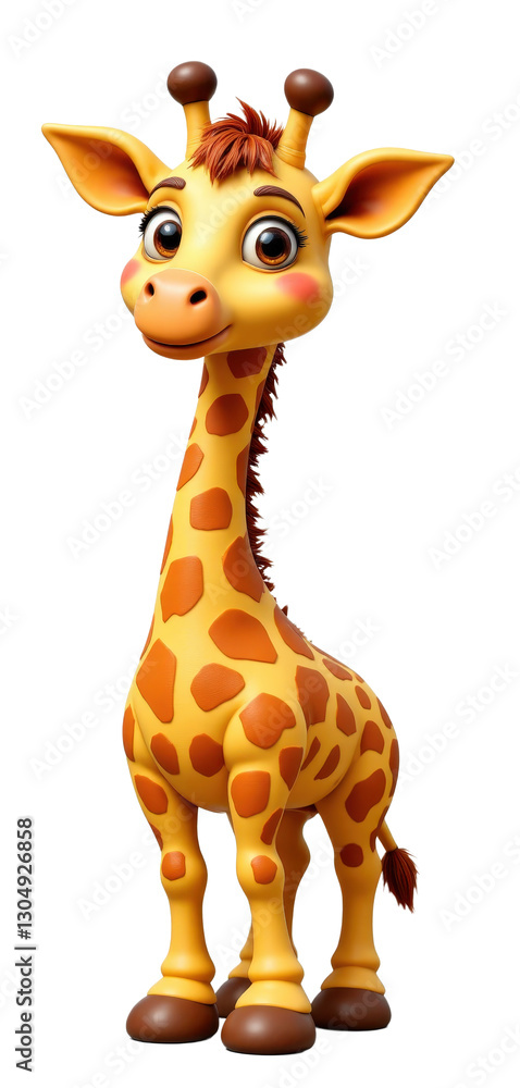 Obraz premium Cartoon Giraffe with Big Eyes and Brown Spots, transparent background