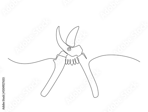 Continuous one line drawing of secateurs plant equipment. Plant scissors  in single line draw illustration. Editable stroke.