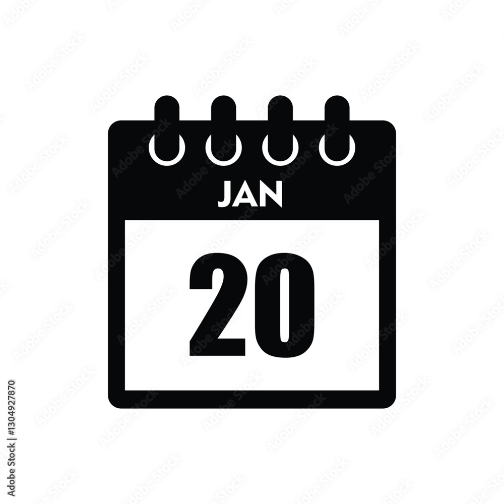 calender icon, 20 january icon with white background calender icon, 20 january icon with white background