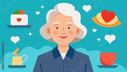 Through her charming demeanor and witty commentary this senior food blogger captures the hearts of her audience with her honest opinions and recommendations.. Vector illustration