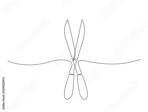 Continuous one line drawing of secateurs plant equipment. Plant scissors  in single line draw illustration. Editable stroke.