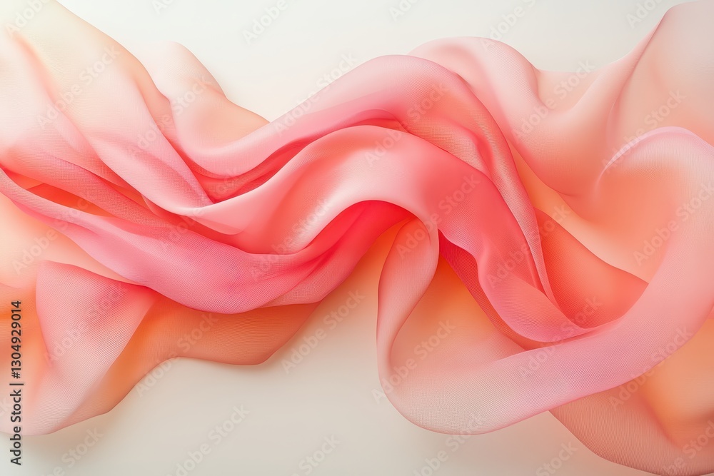 Fototapeta premium Flowing pink silk scarf drapes gracefully on a light surface