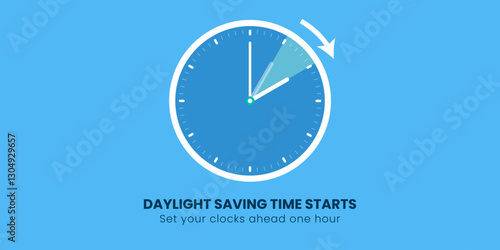 Daylight Saving Time Begins. Spring forward. Set clock ahead one hour. Vector illustration
