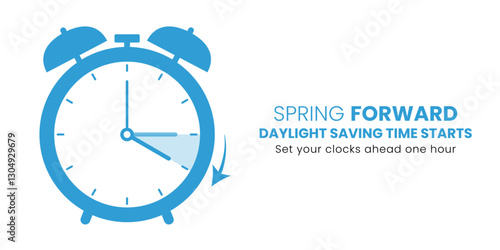 Daylight Saving Time Begins. Spring forward. Set clock ahead one hour. Vector illustration