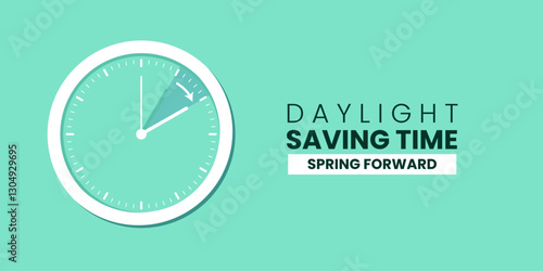 Daylight Saving Time Begins. Spring forward. Set clock ahead one hour. Vector illustration
