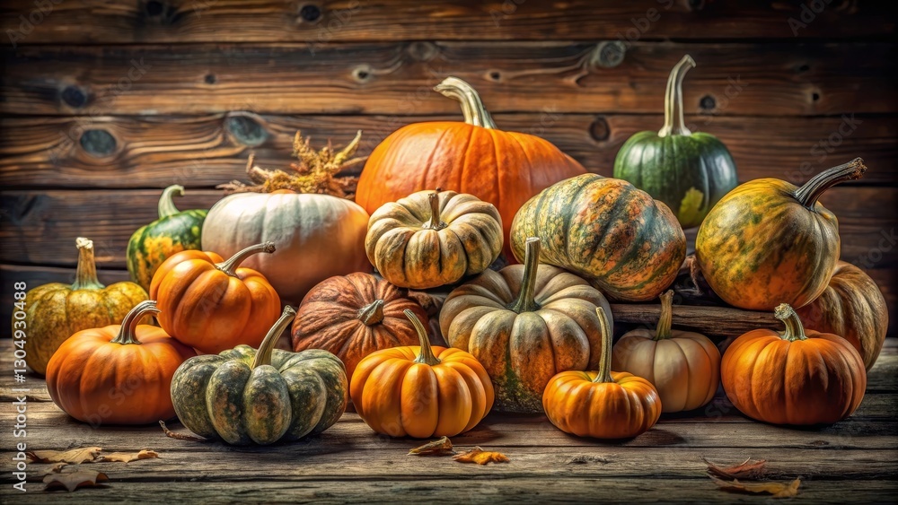 A bountiful harvest of autumn gourds rests on a rustic wooden surface, showcasing a variety of shapes, sizes, and colors. A bountiful harvest of autumn gourds rests on a rustic wooden surface, showcasing a variety of shapes, sizes, and colors.