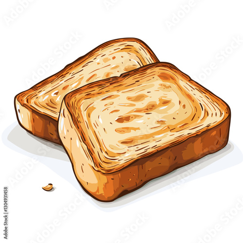 Vector illustration of two toast bread slices Toasted icon flat design top view isolated on a white background