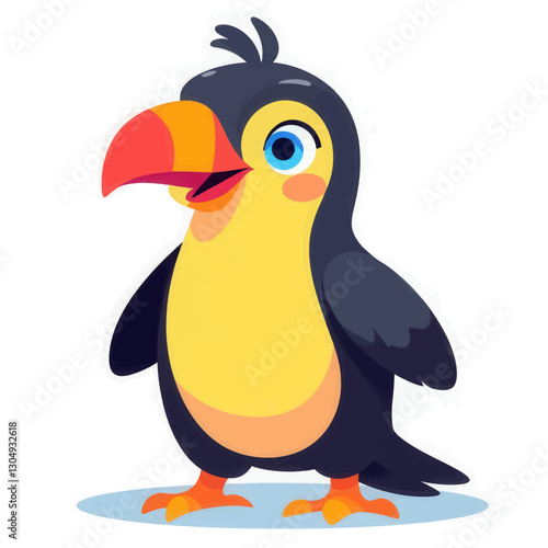 Cartoon toucan with red beak and blue eyes