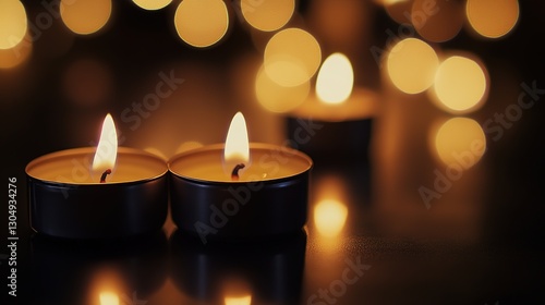 Wallpaper Mural Macro Photography of Burning Candles with Warm Glow, Bokeh Lights, Dark Background, Intimate Atmosphere, Tealight Candles, Shallow Depth of Field, Soft Focus, Romantic Ambiance, Golden Light,  Torontodigital.ca
