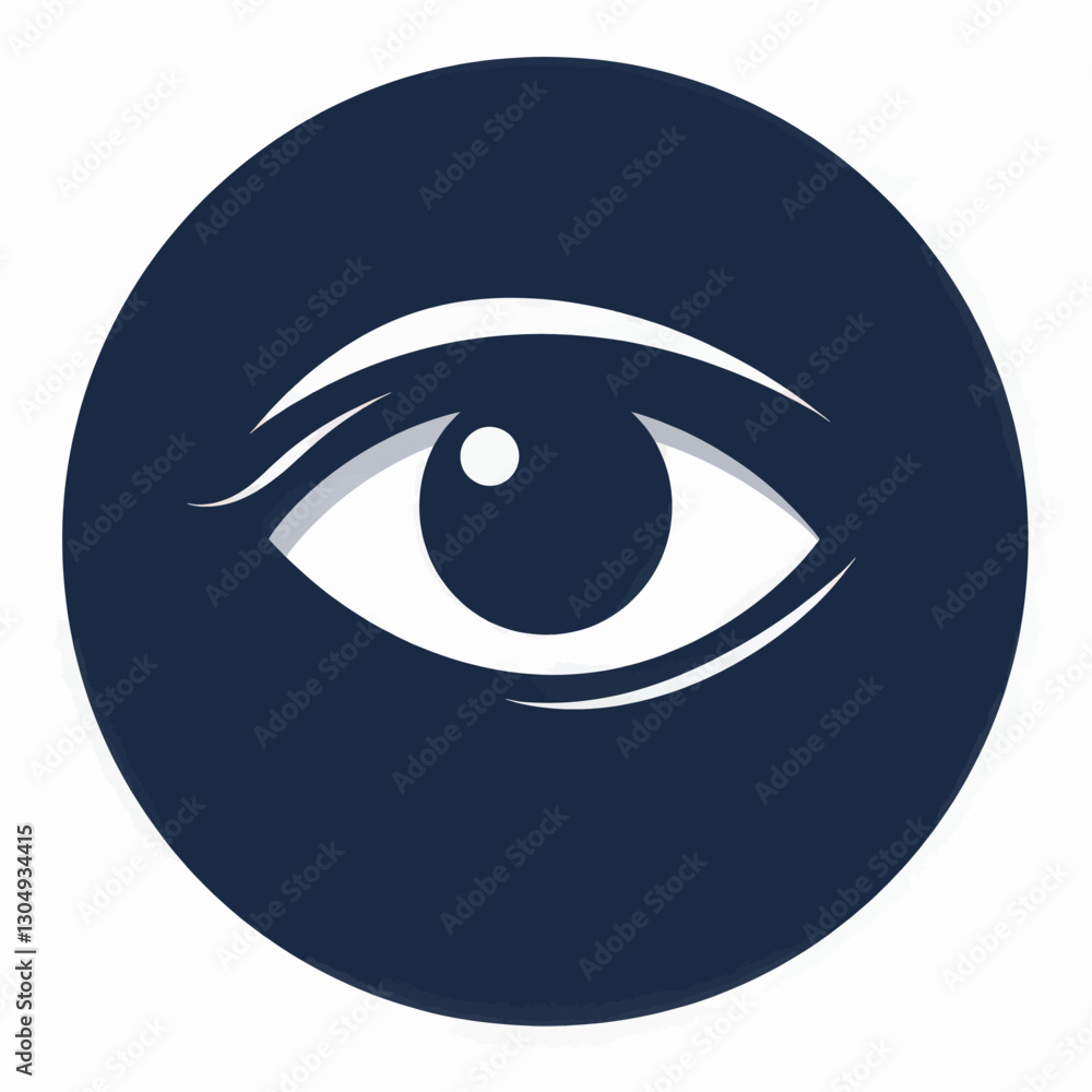 Blue eye icon within dark circle, simple stylized graphic Blue eye icon within dark circle, simple stylized graphic