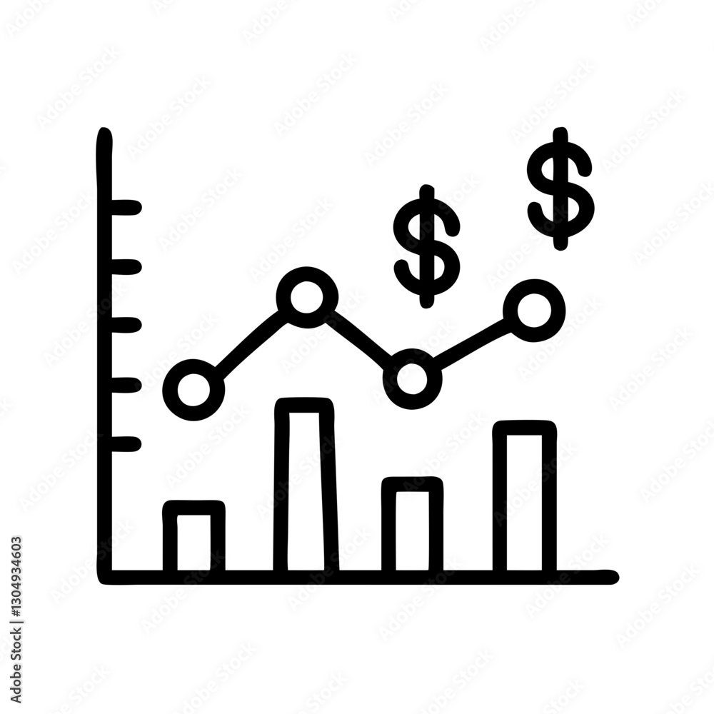 Fintech Investment portfolio dashboard icon with chart and dollar signs Fintech Investment portfolio dashboard icon with chart and dollar signs
