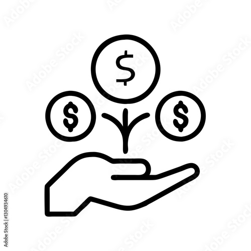 Fintech Mutual fund investment icon with hand and dollar coins