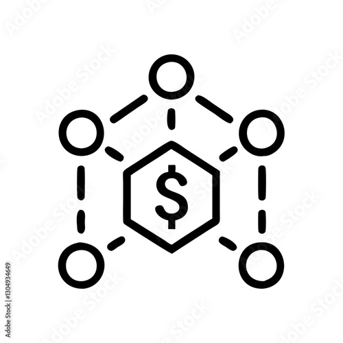 Fintech NFT marketplace icon with dollar symbol and connected nodes