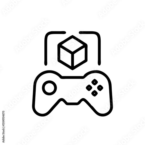 Fintech NFT gaming asset icon with controller and cube in outline style