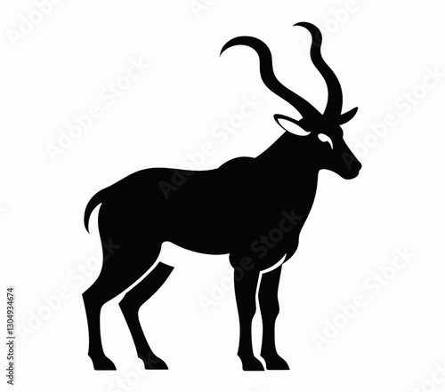 Black Silhouette Antelope with Spiraled Horns