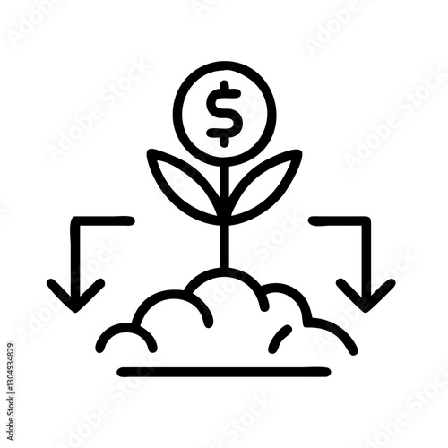 Fintech Yield farming returns icon with dollar plant and arrows