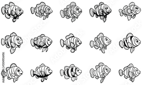 Printable Clownfish Fish Coloring Page for Adults, Highly Detailed Line Art for Stress Relief and Relaxation, Ideal for Adult Coloring Books or Therapy Activities, Premium Quality Design.