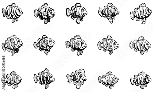 Detailed Clownfish Fish Coloring Page for Adults, Elegant Line Art Design for Stress Relief and Relaxation, Perfect for Printable Art Therapy or Adult Coloring Books, High-Quality Artwork.