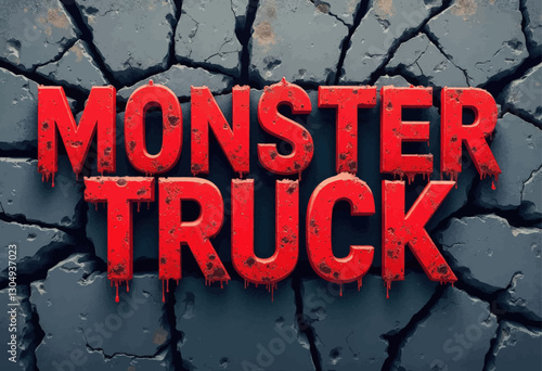 "Monster Truck" dripping red text on cracked gray stone