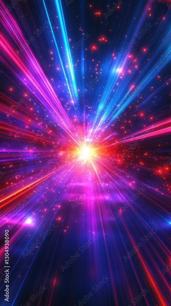 Energetic light streaks radiate from a central point in a vibrant cosmic display of red blue and purple hues creating a sense of dynamic movement and depth Energetic light streaks radiate from a central point in a vibrant cosmic display of red blue and purple hues creating a sense of dynamic movement and depth