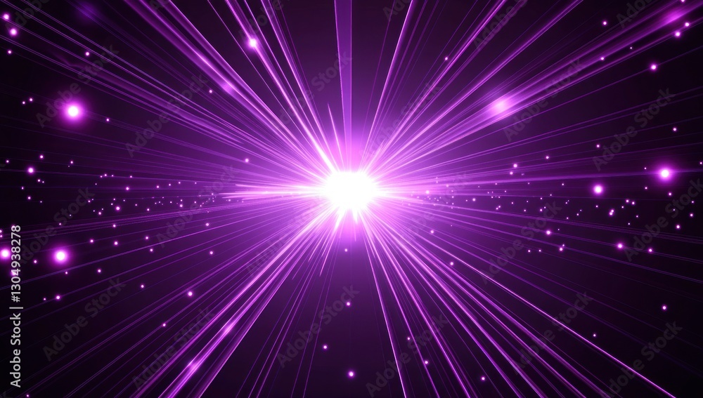 Purple light rays burst from bright center, radiating outwards on dark background. Purple light rays burst from bright center, radiating outwards on dark background.