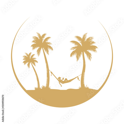 ector palm tree with hammock and sunset background 2