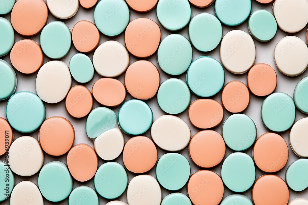 Circles of peach, white, and green colors lay randomly as a backdrop, ideal for a graphic design element Circles of peach, white, and green colors lay randomly as a backdrop, ideal for a graphic design element