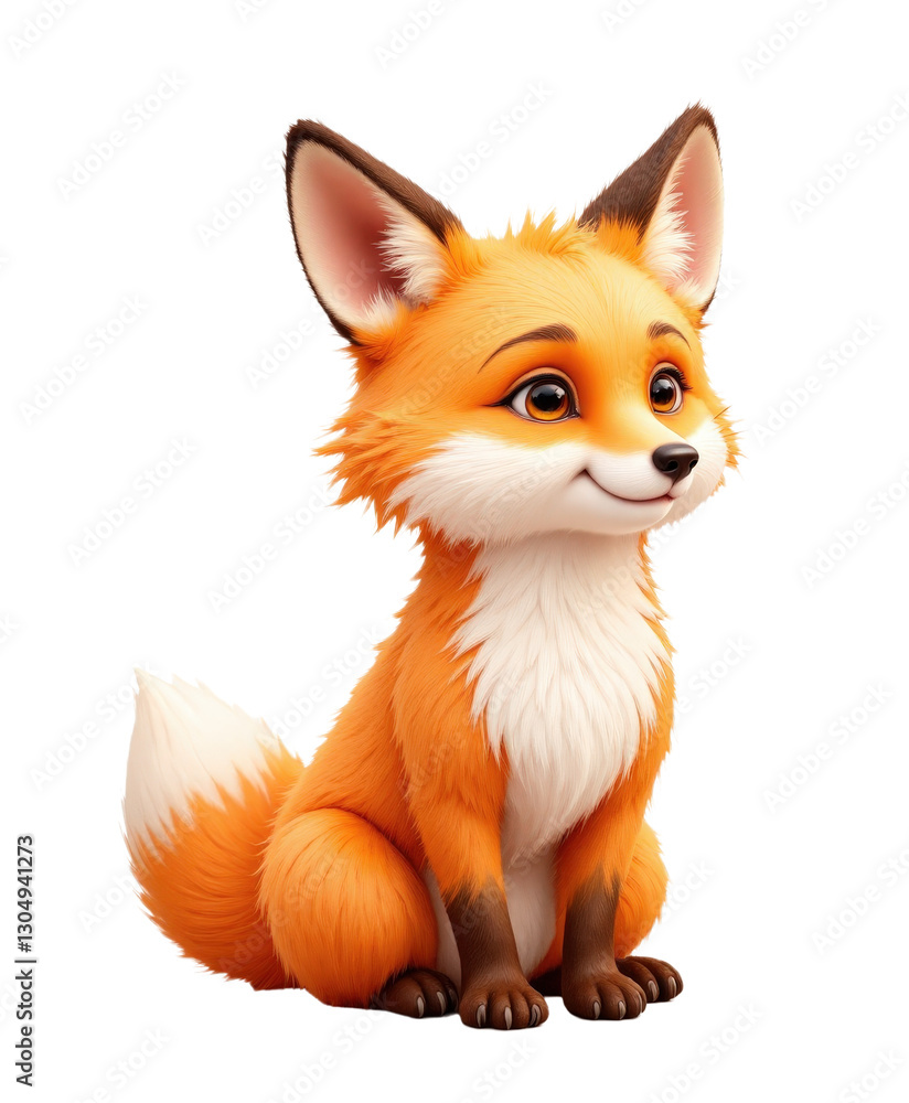 Obraz premium Cute Cartoon Fox Sitting with Transparent Background