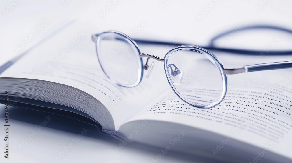 Open book with eyeglasses, still life, study, reading, learning Open book with eyeglasses, still life, study, reading, learning