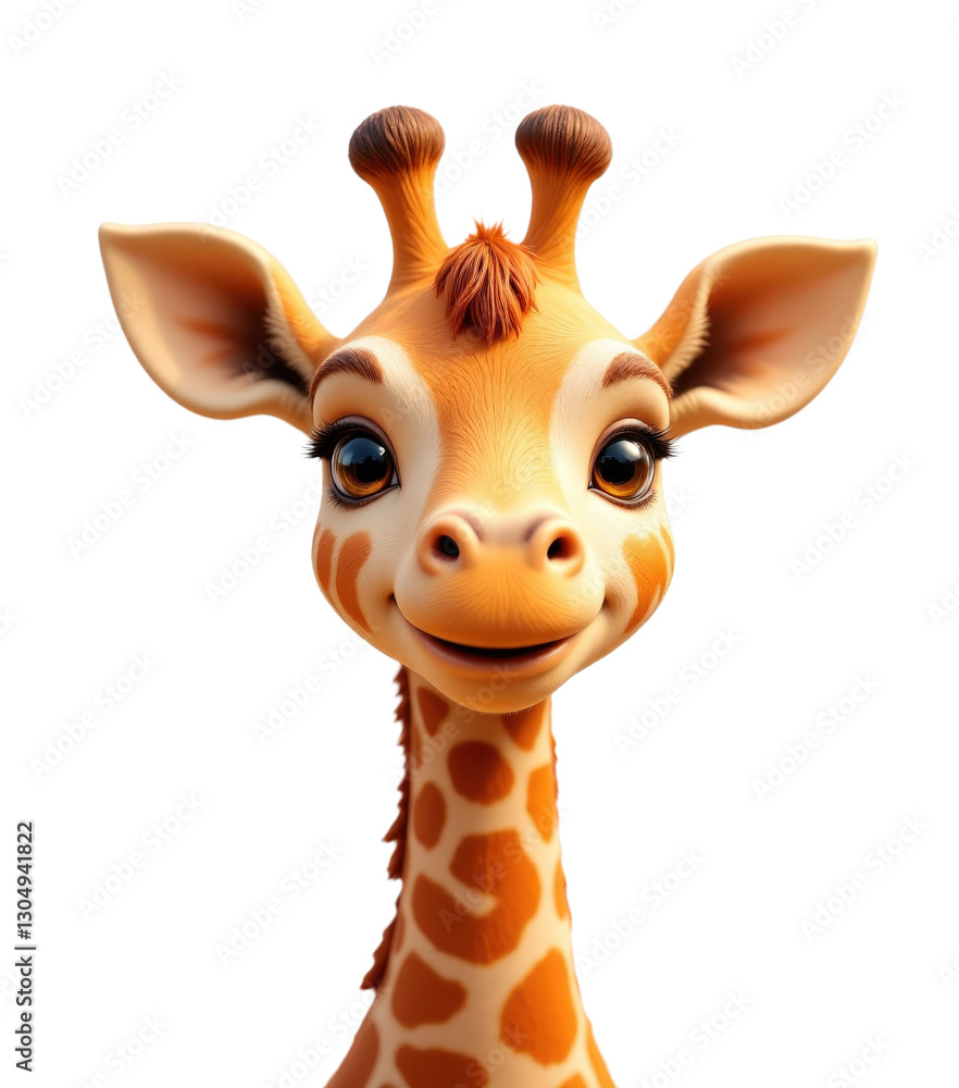 Obraz premium Cute cartoon giraffe with hearts, transparent background