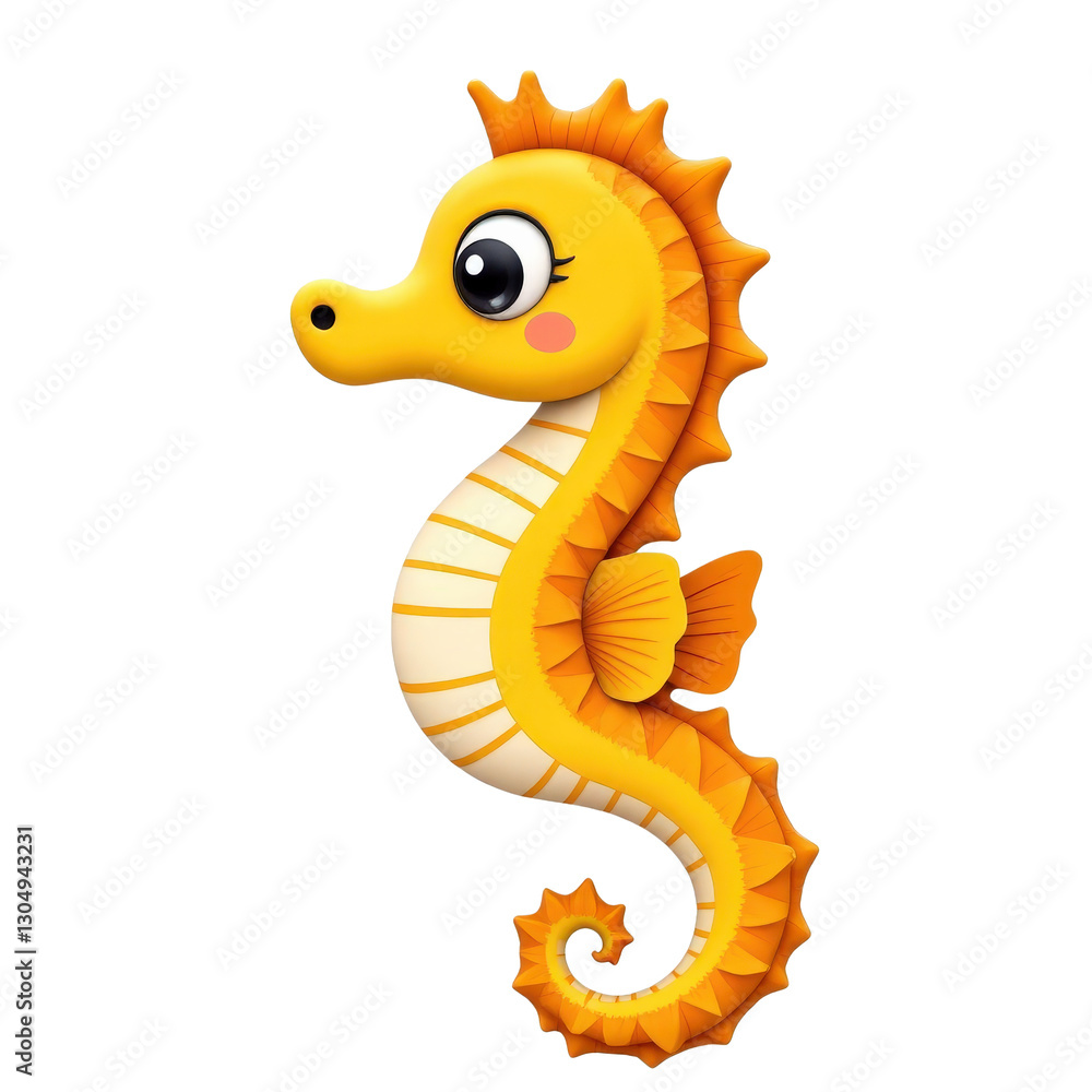 Fototapeta premium Cute Cartoon Yellow Seahorse with Transparent Background