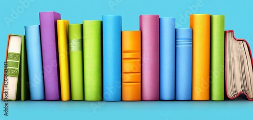 Colorful Books Arranged on Light Blue Background