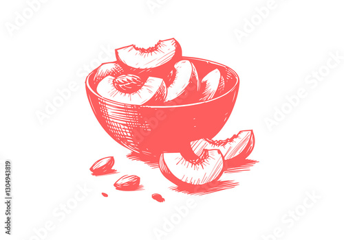 Peach Hand Drawn Sketch Illustration Vector Isolated
