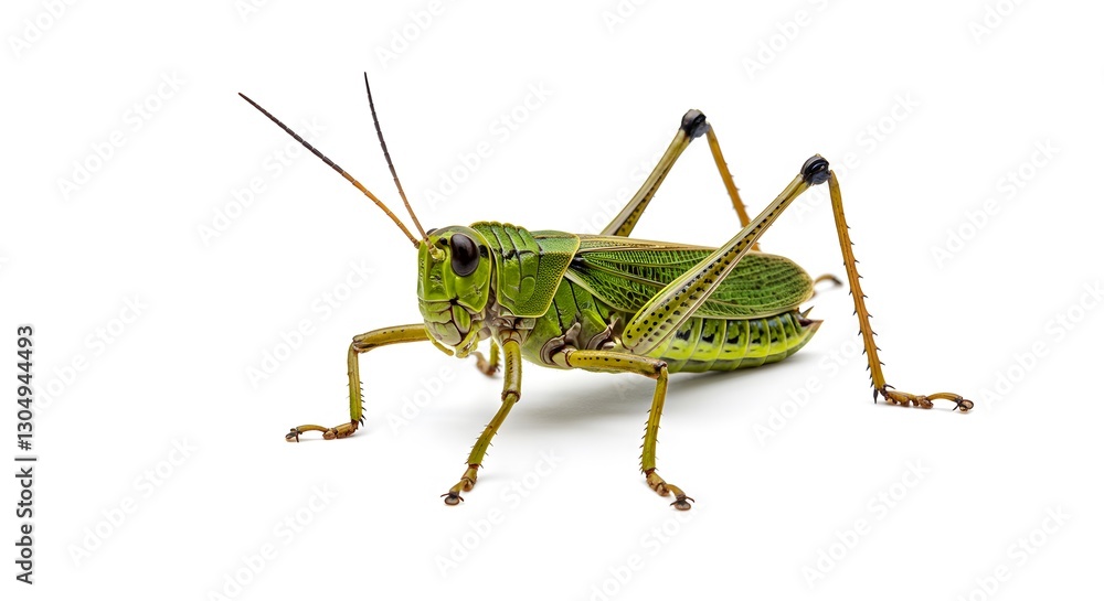 Detailed Green Grasshopper Isolated on White Background with Close-Up View Detailed Green Grasshopper Isolated on White Background with Close-Up View