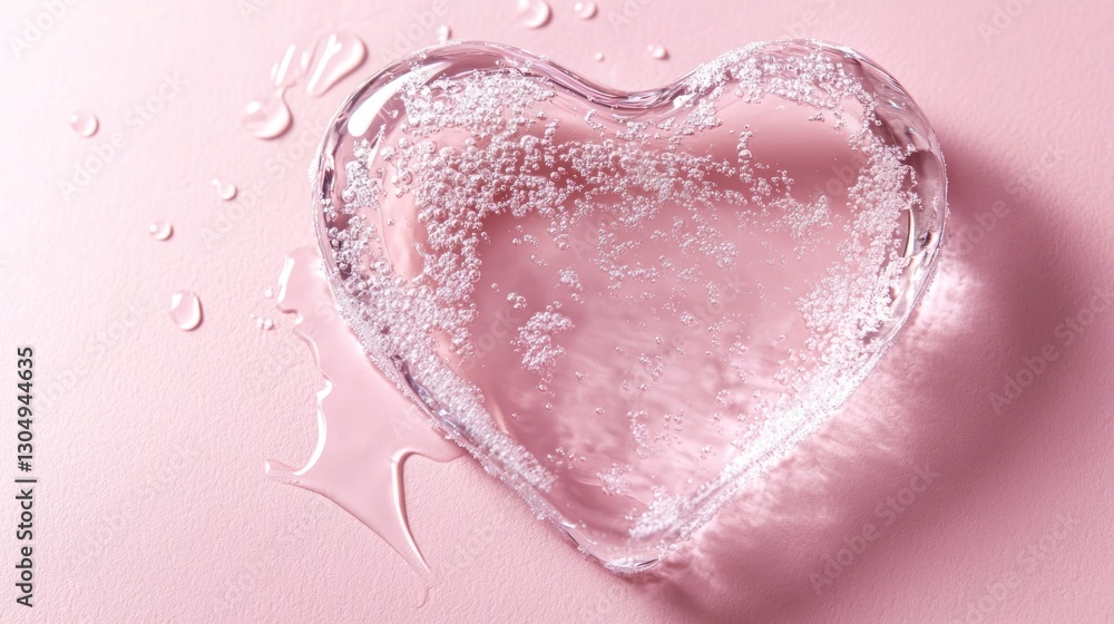 Transparent heart-shaped ice on pink surface Transparent heart-shaped ice on pink surface