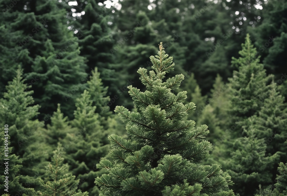 A close-up view of several fir trees growing densely together. A close-up view of several fir trees growing densely together.