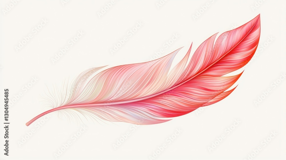 Elegant Red Pink Feather, Isolated on White Elegant Red Pink Feather, Isolated on White