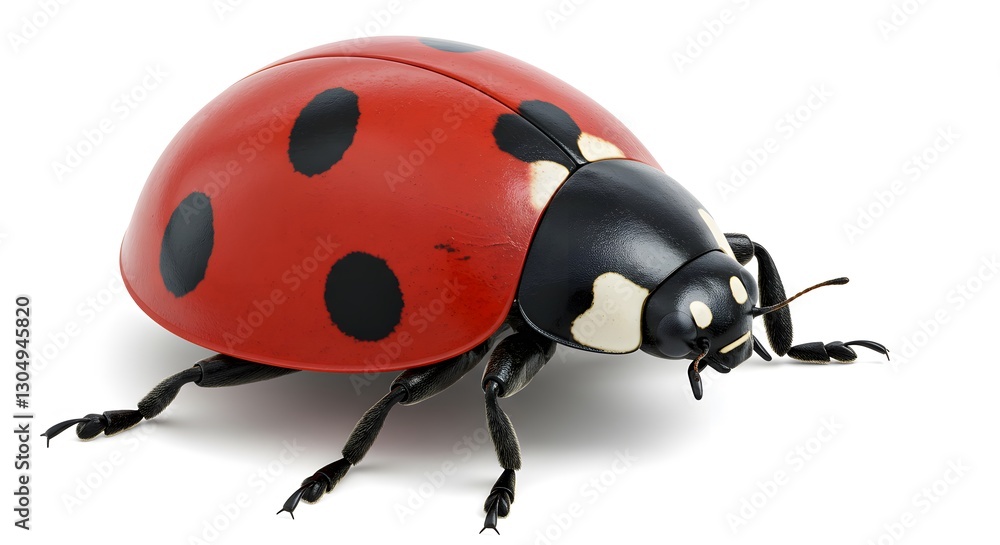 Bright Red Ladybug Close-Up with Black Spots Isolated on White Background Bright Red Ladybug Close-Up with Black Spots Isolated on White Background