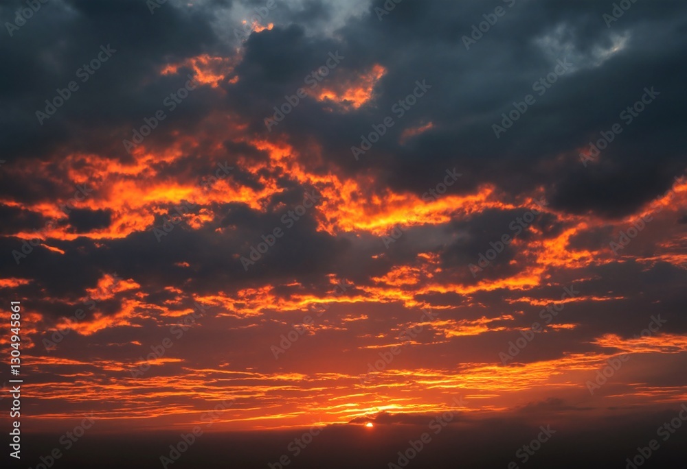 Fototapeta premium A dramatic orange and dark clouded sunset.