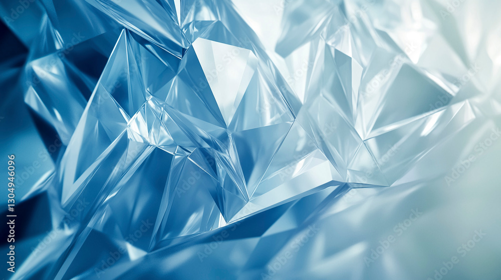Abstract Digital Design with Crystalline Ice Shapes in Blue and White Hues