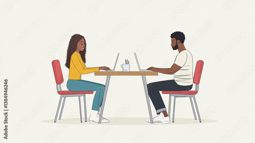 Two business colleagues working on laptops at the same desk Two business colleagues working on laptops at the same desk