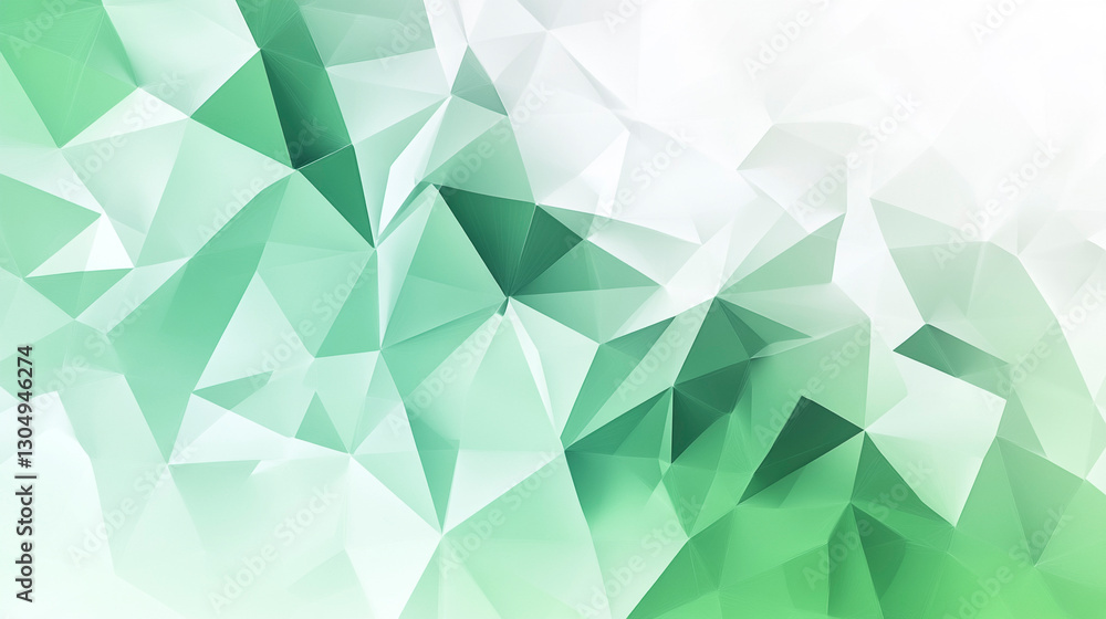 Abstract Digital Design with Crystalline Low-Poly Shapes in Green and White Hues Abstract Digital Design with Crystalline Low-Poly Shapes in Green and White Hues