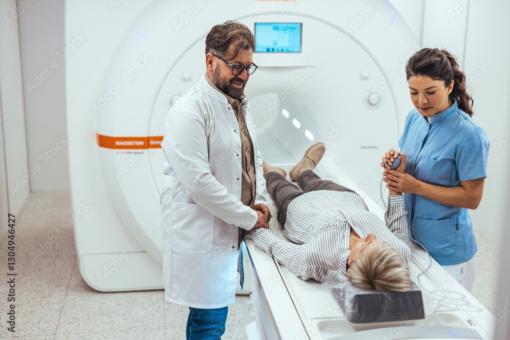 Medical Team Assisting Patient During MRI Examination for Diagnostic Imaging Medical Team Assisting Patient During MRI Examination for Diagnostic Imaging