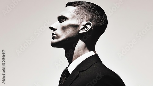 Elegant man in profile wearing a suit, showcasing a confident and refined demeanor.