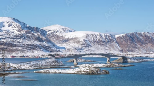 Wallpaper Mural Lofoten Norway time lapse winter landscape at Flakstadbruene bridge Torontodigital.ca