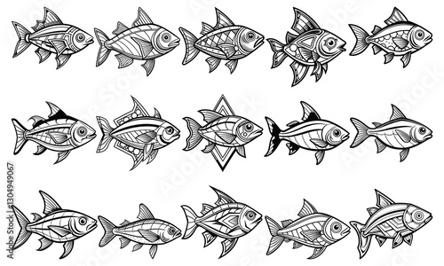 Neon Tetra Fish-Themed Coloring Page for Adults, Exquisite Line Art for Relaxation and Stress Relief, Perfect for Adult Coloring Books or Printable Art Therapy, High-Quality Illustration.