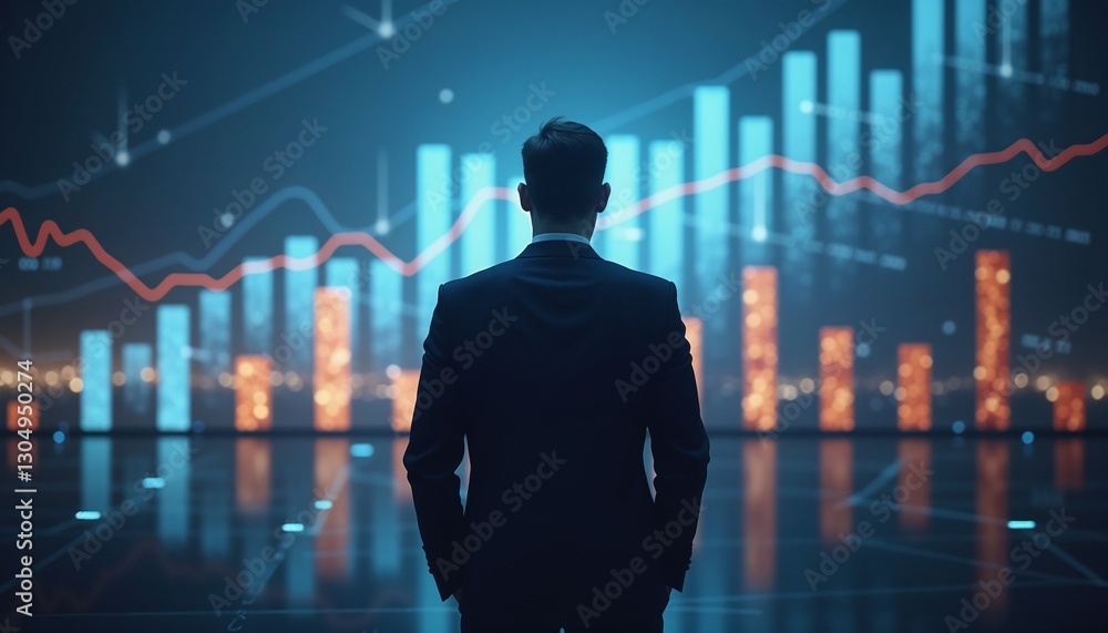 Business leadership and vision background, silhouette of a CEO standing in front of financial charts and company milestones, inspiring and strong Business leadership and vision background, silhouette of a CEO standing in front of financial charts and company milestones, inspiring and strong